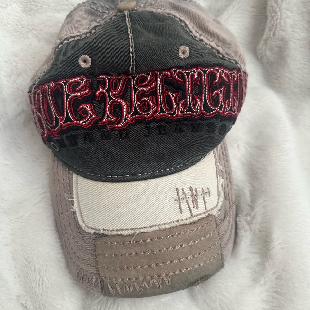 True Religion Brown and Black Cap with Red Embroidery